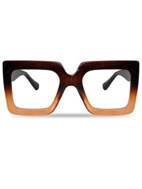 Oversized Square Blue Light Glasses Big Frame Computer Eyewear Brown 2 Tone